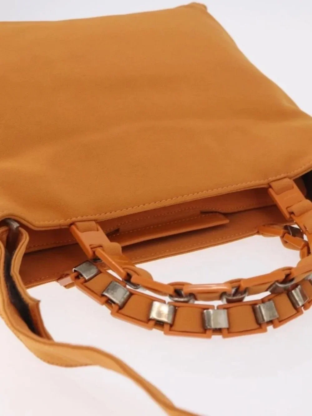 Salvatore Ferragamo Vala Hand Bag Canvas 2way Orange Silver Auth BA13480
